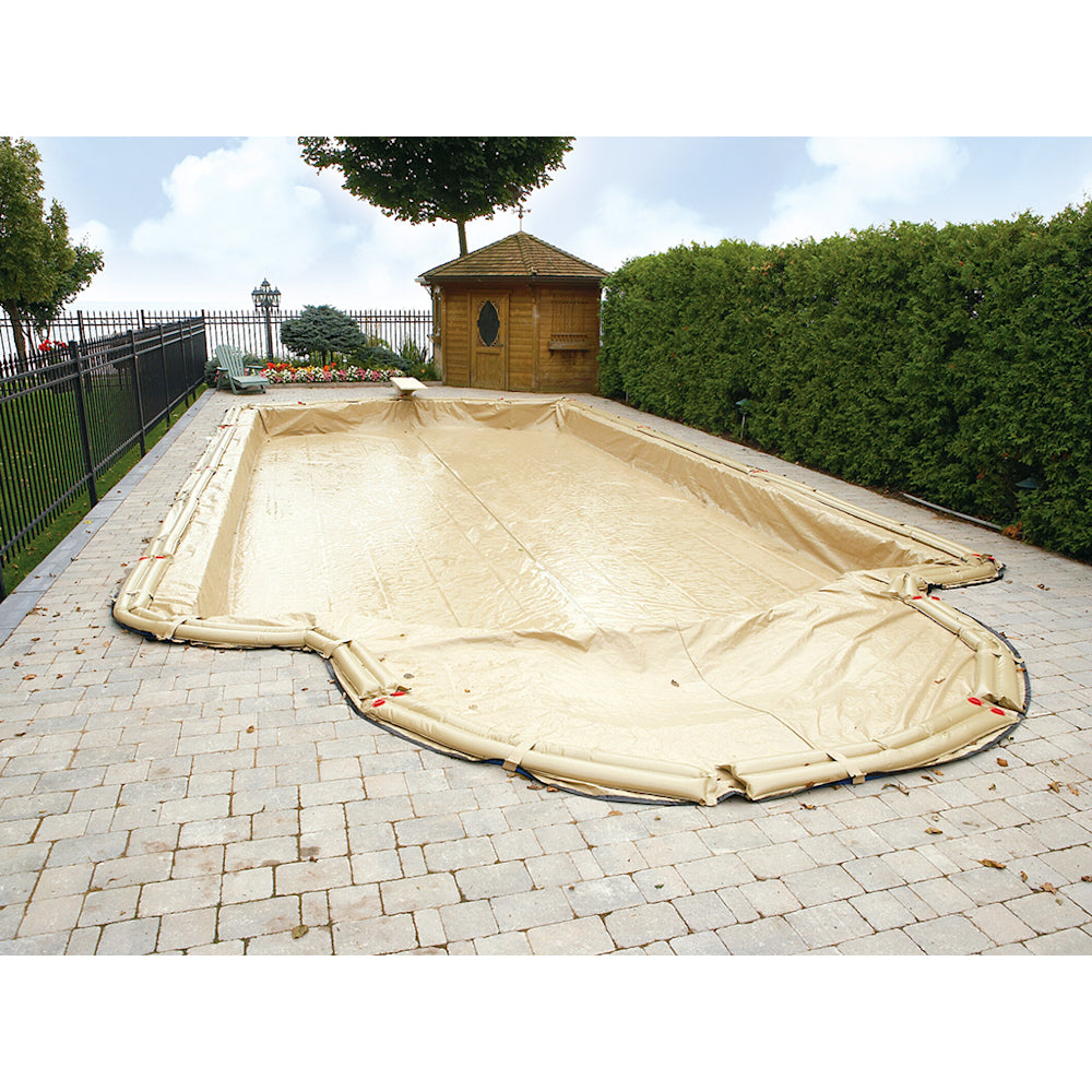 HPI Armor Kote 20' x 44' Rectangle In Ground Winter Pool Cover, 5' Overlap, Tan/Blue | AK20445