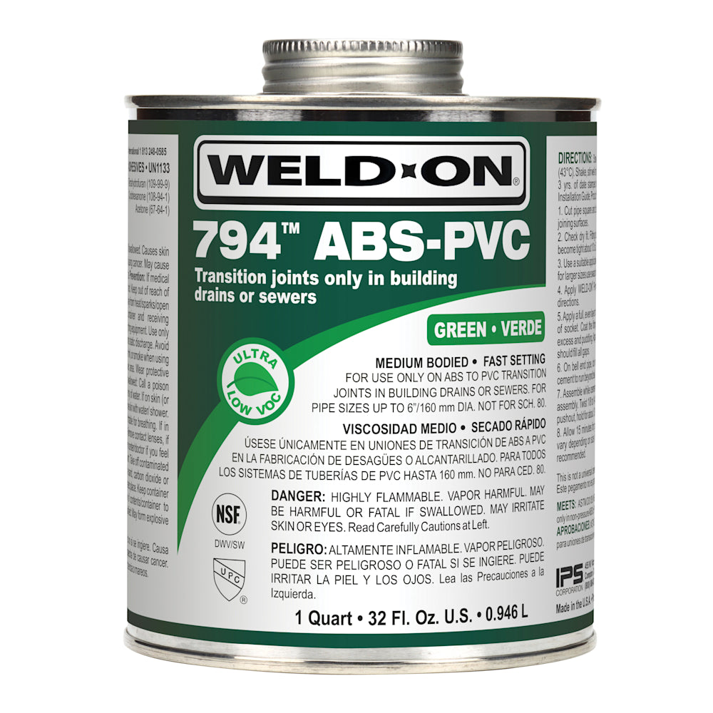 IPS PVC/ABS Cement 794 Quart 10273 Glue Green Abs-PVC Trans Quart 10273 | 10273