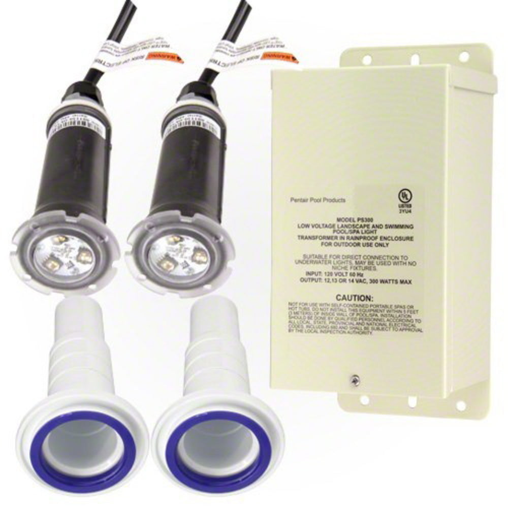 Pentair 2 GloBrite Color Kit 100' w/ 300W Transformer + 2 Gunite Niches, 40 lbs | 619994 2