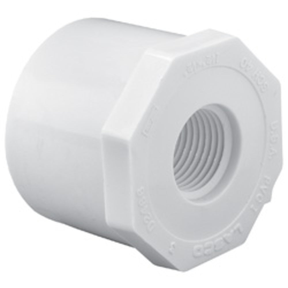 Reducing Bushing, 1-1/2 x 3/4 Spigot x FPT White PVC Schedule 40"
