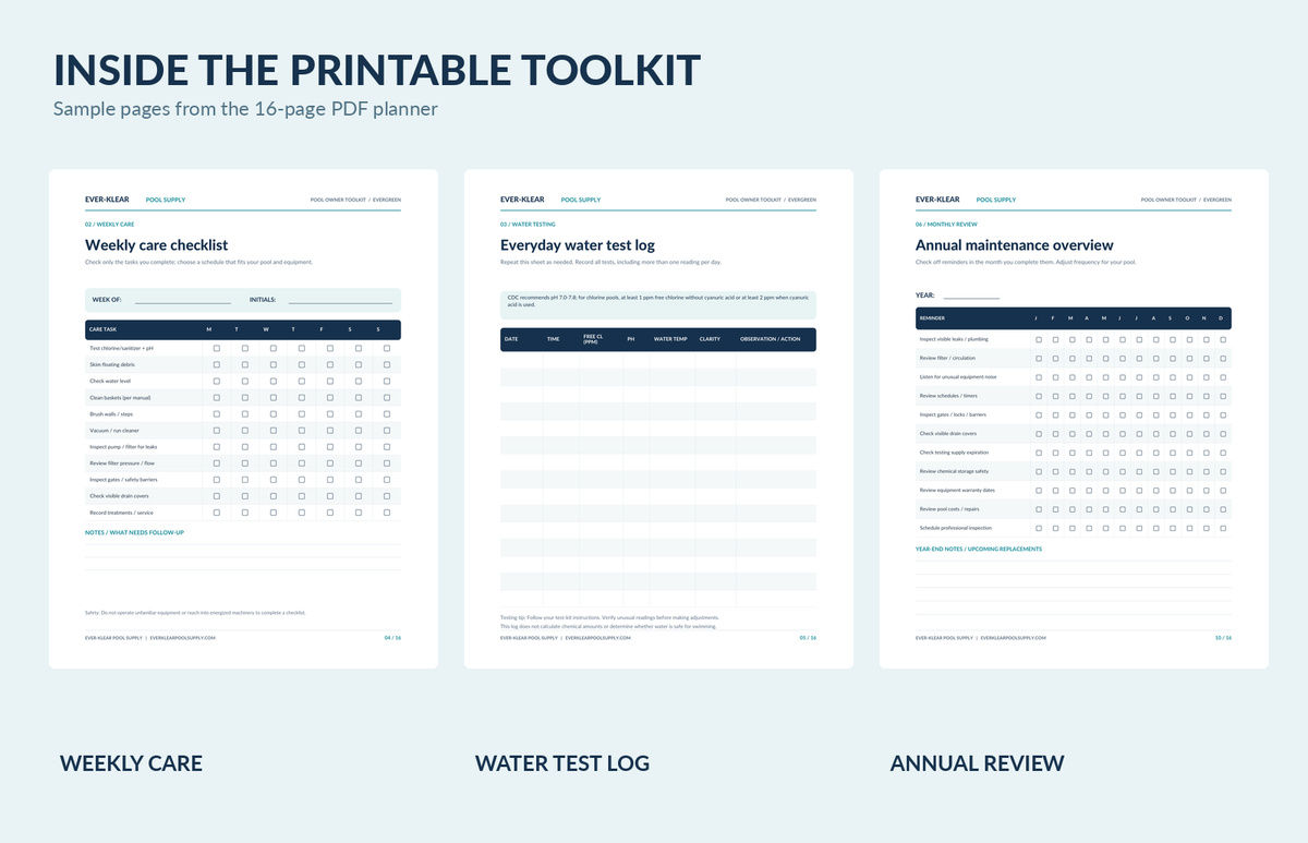 Pool Owner Maintenance Toolkit | Printable Pool Care Planner + Excel Tracker