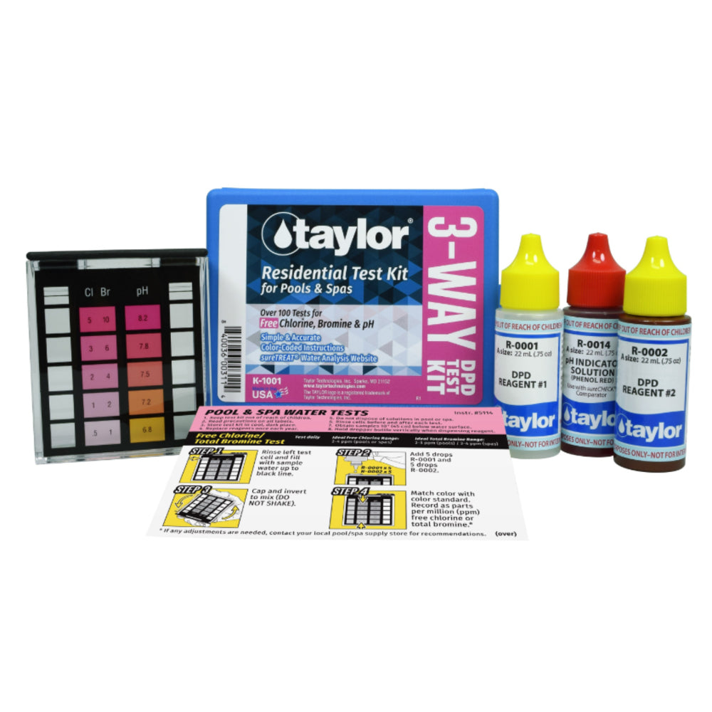 Taylor 3-Way DPD Test Kit for Free Chlorine, Bromine, pH | K-1001-12