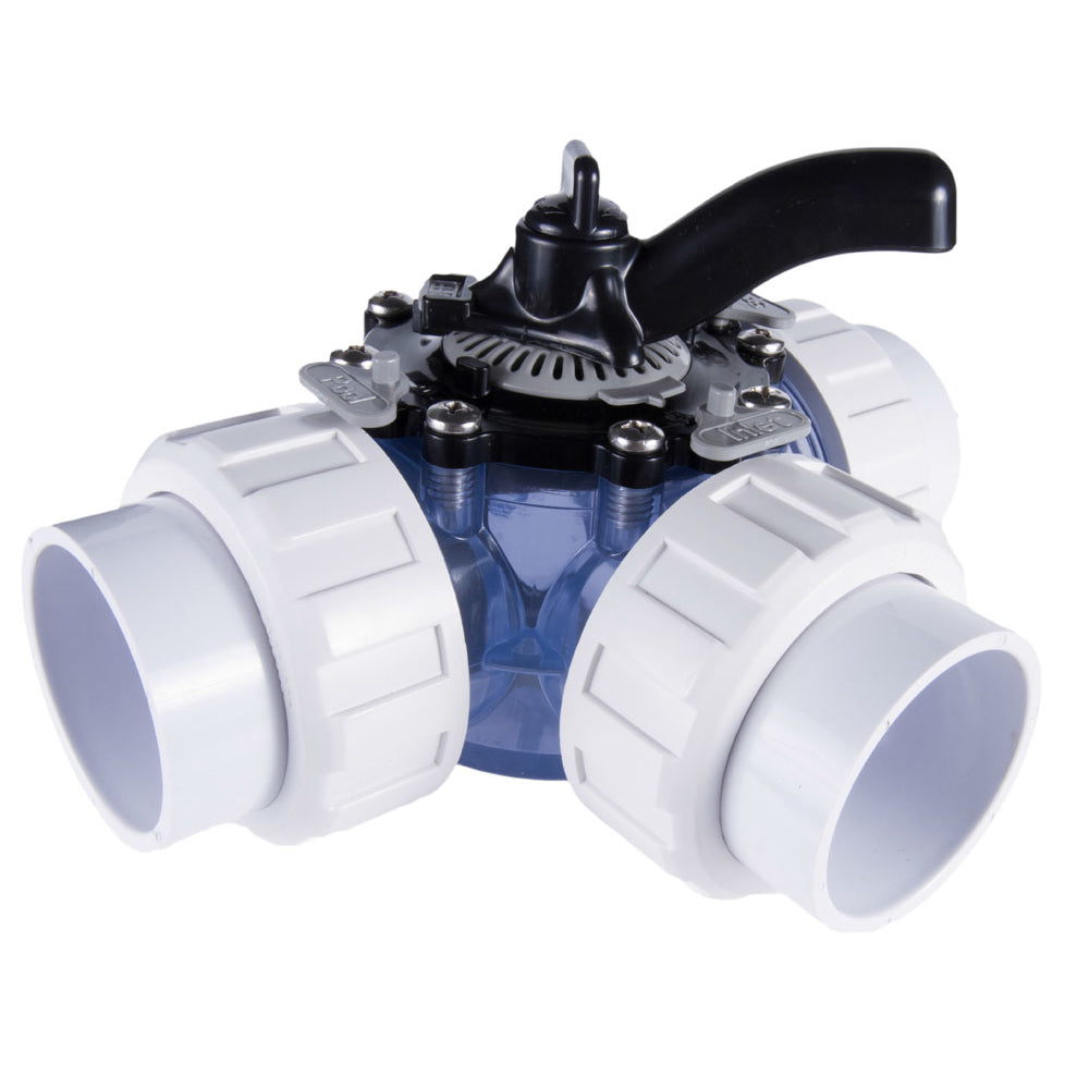 CMP HydroSeal 3-Way Clear Diverter Valve w/ 2 Socket Unions | 25923-209-000"