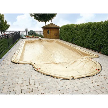 HPI Armor Kote 16' x 24' Rectangle In Ground Winter Pool Cover, 5' Overlap, Tan/Blue | AK16245