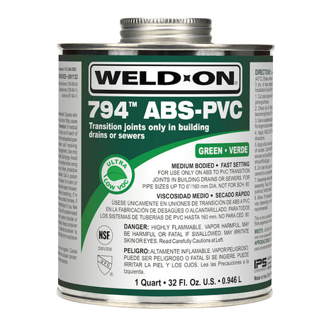 IPS PVC/ABS Cement 794 Quart 10273 Glue Green Abs-PVC Trans Quart 10273 | 10273