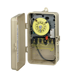 Intermatic 24-Hour 208-277V Mechanical Time Switch, DPST, Pool Heater Protection, Type 3R Plastic Enclosure | T104P201