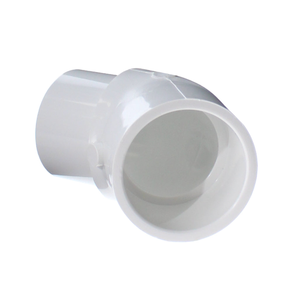 Street Elbow, 1-1/2 Spigot x Socket White PVC Schedule 40 45 Degree Standard"