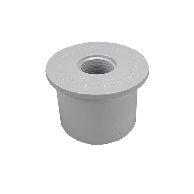 Reducing Bushing, 1-1/2 x 1/2 Spigot x FPT White PVC Schedule 40"