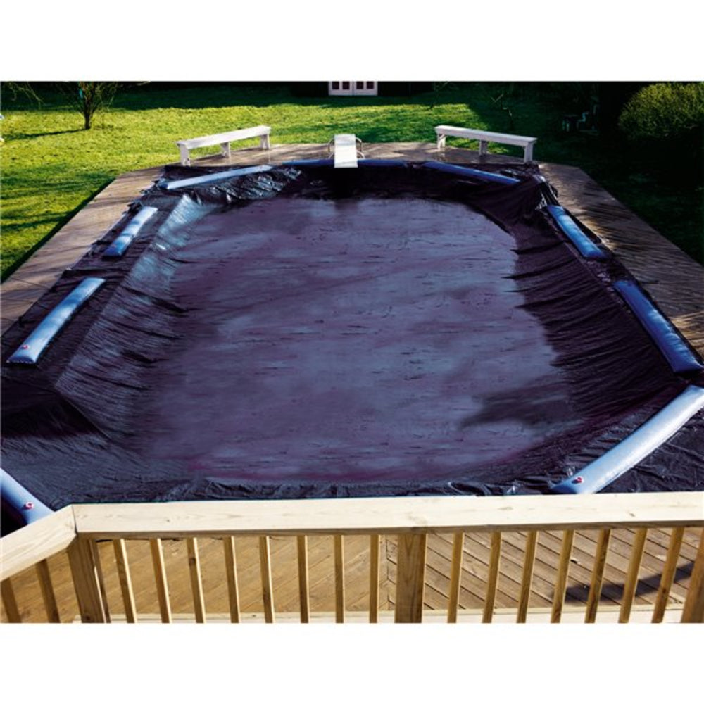 Swimline Deluxe 16' x 24' Rectangle In Ground Winter Pool Cover, 5' Overlap, Blue/Black, 8 Year Warranty | CO82129R