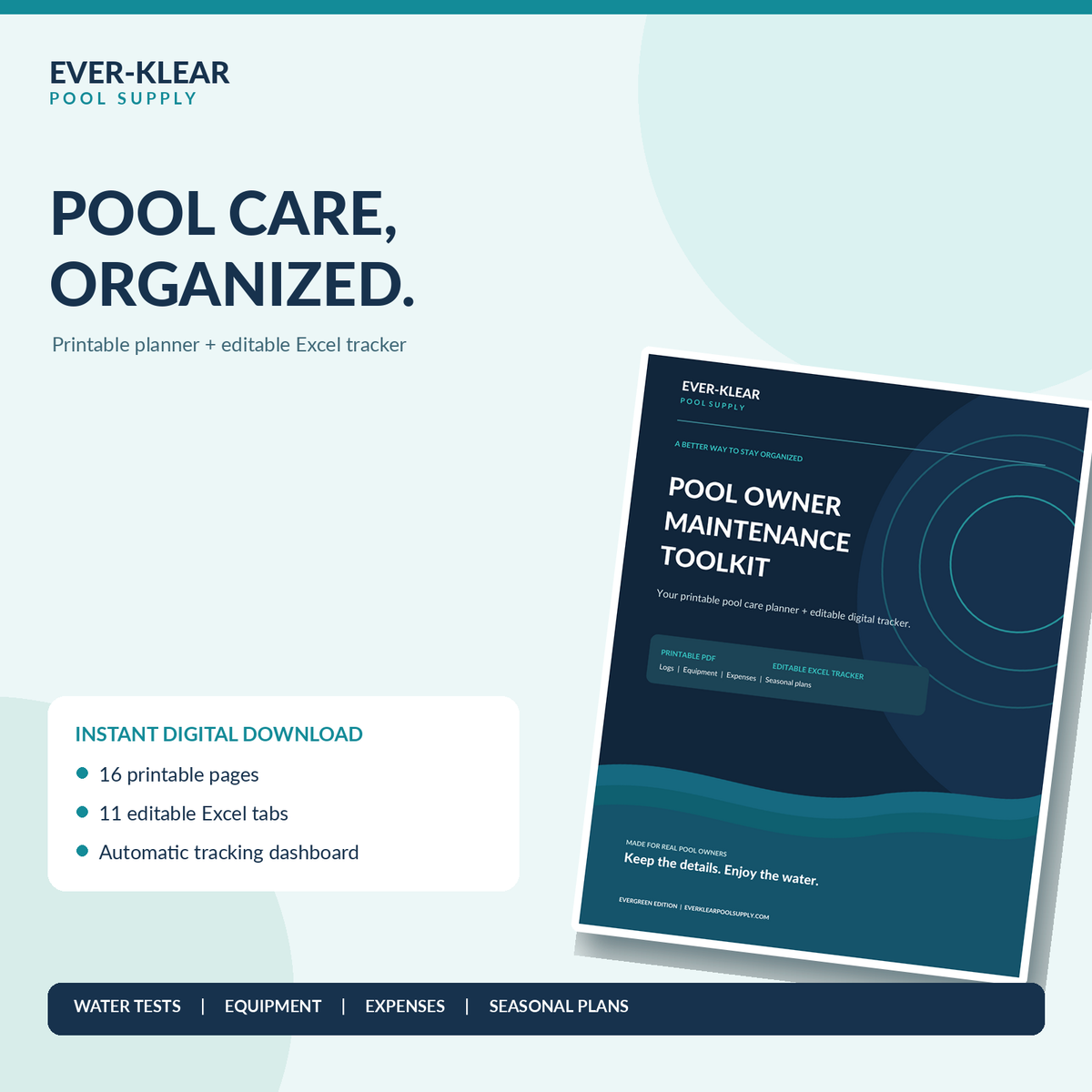 Pool Owner Maintenance Toolkit | Printable Pool Care Planner + Excel Tracker